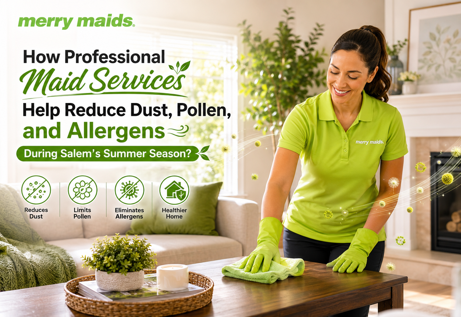 Professional maid service Salem cleaning dust and allergens from a home during summer