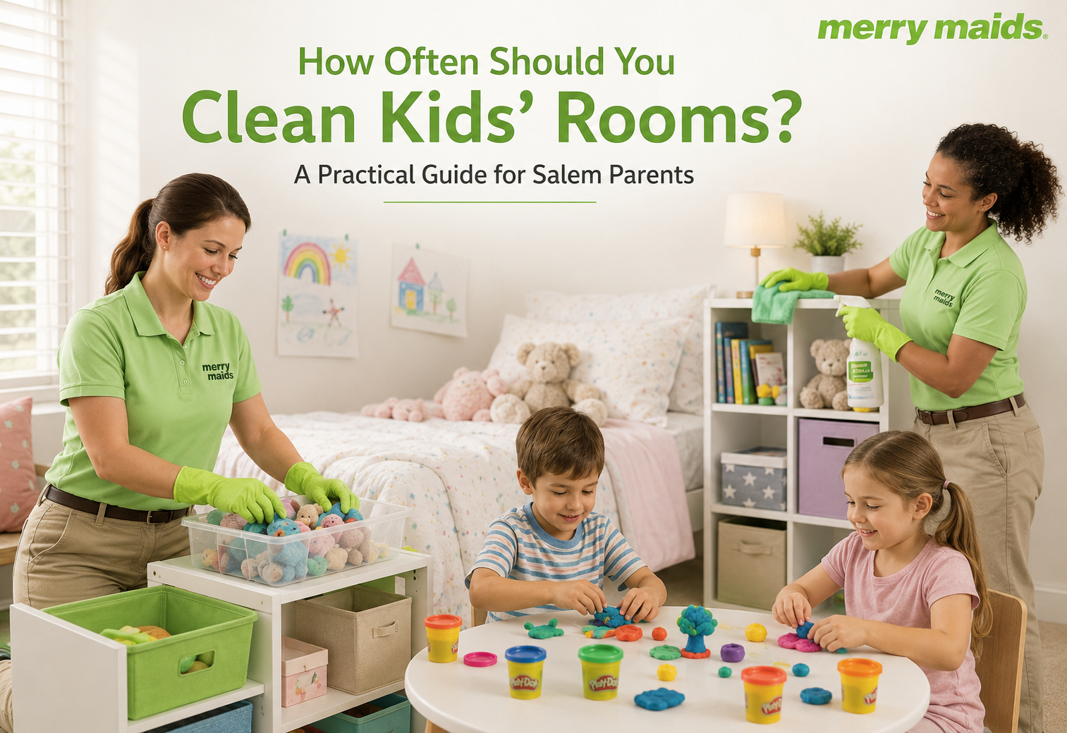 Parent cleaning a child's bedroom in Salem, Oregon for a healthier home